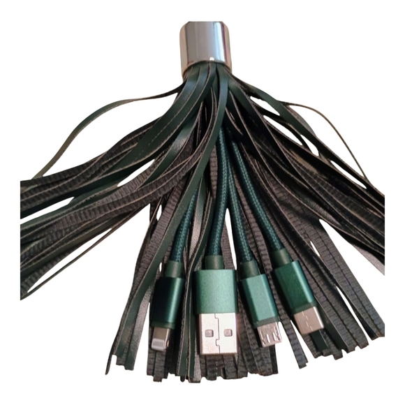 NWT USB Forest Green Fringe Universal Charger Keychain Bag Charm - Picture 2 of 2